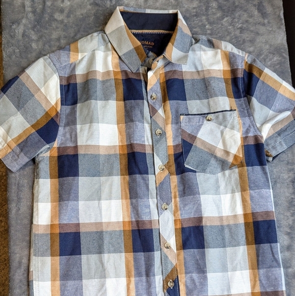 Nomad Boy’s Buffalo Mustard Classic Plaid Short-Sleeve Botton-Up Shirt size 8 - Picture 1 of 10